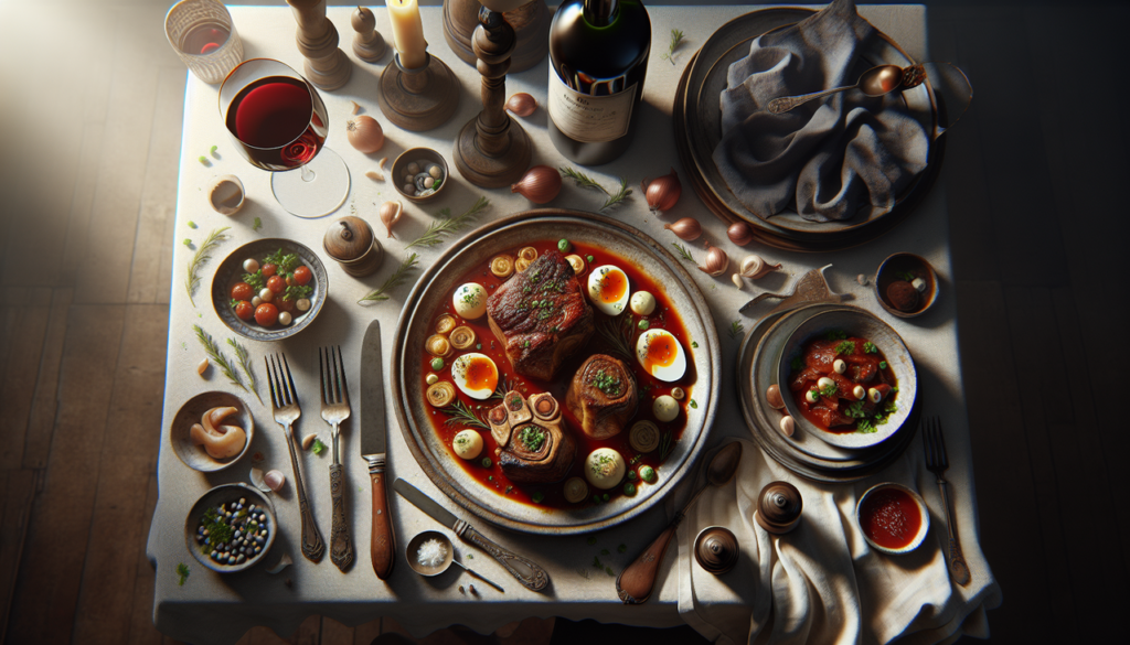 Plat en O délice de veau osso buco, steak onglet grillé, oeufs en meurette.