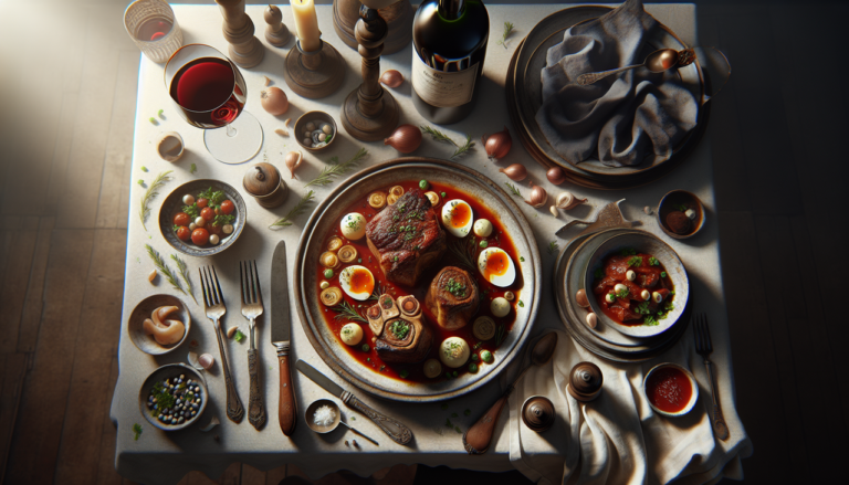 Plat en O délice de veau osso buco, steak onglet grillé, oeufs en meurette.