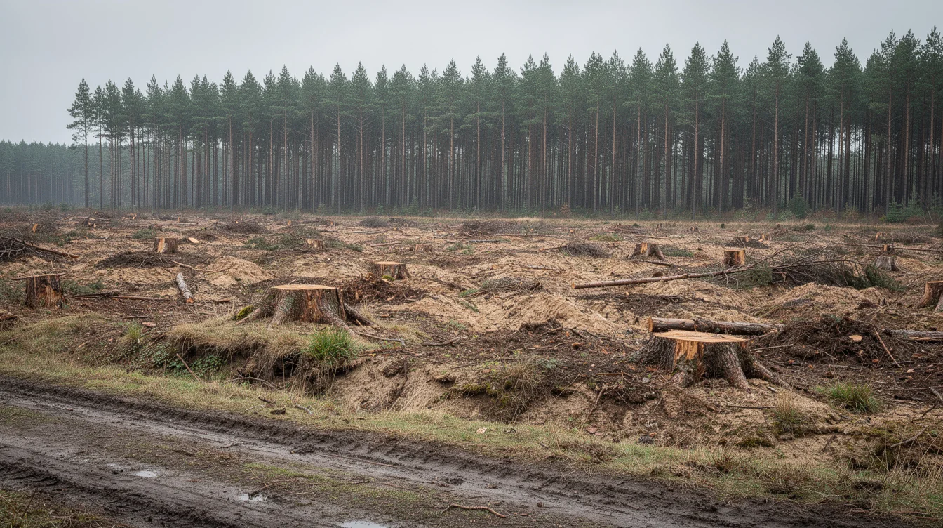 Une coupe rase en lisière de plantation de conifères